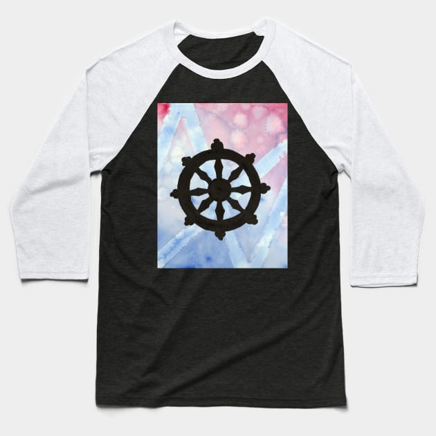 Wheel of Dharma Baseball T-Shirt by lindaursin